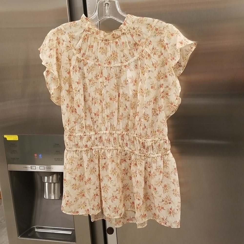 Current Air Smocked Flutter-Sleeve Blouse ~ Micro Floral Print Large L Nwt
